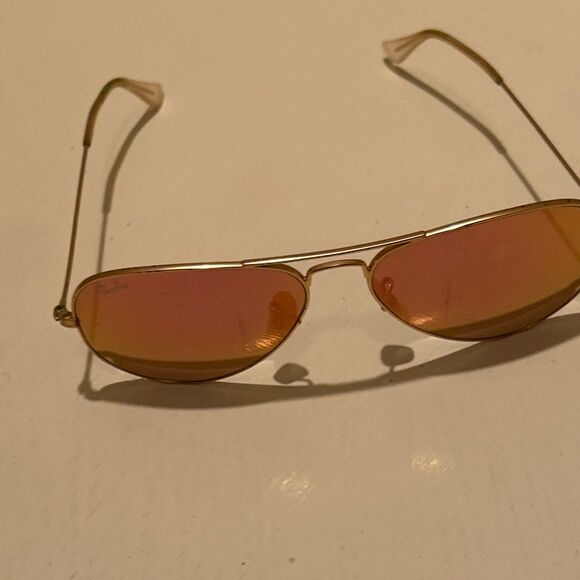 RayBan Aviator Sunglasses Classic Gold Metal Frames Pink Mirrored Lens With Case - Picture 6 of 10